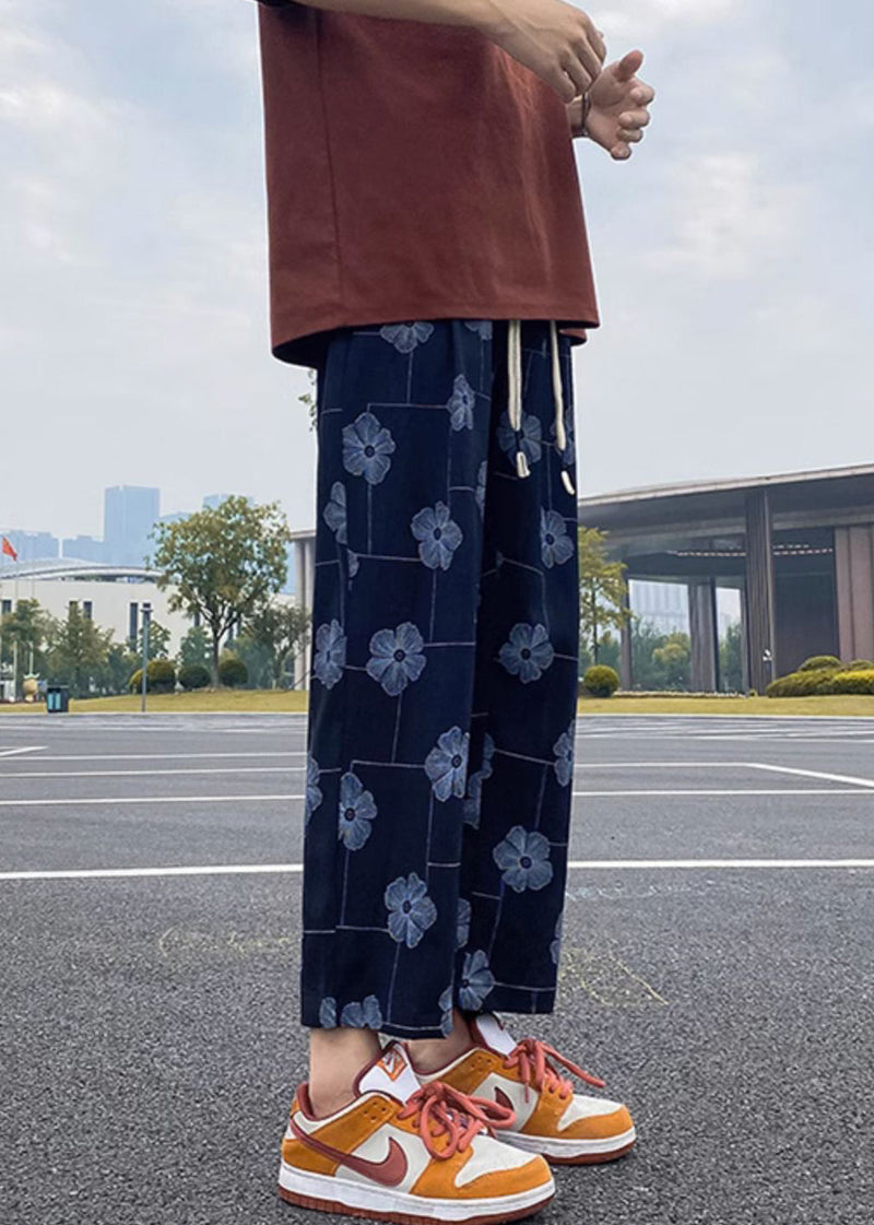 Black Pockets Lace Up Cotton Crop Pants Elastic Waist