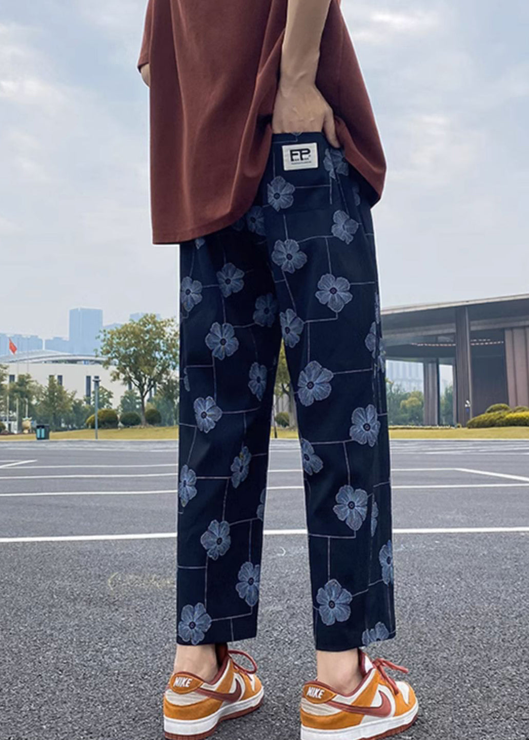 Black Pockets Lace Up Cotton Crop Pants Elastic Waist