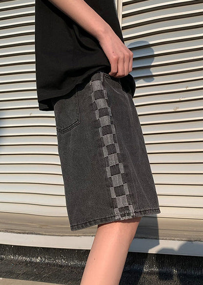 Black Pockets Patchwork Shorts High Waist