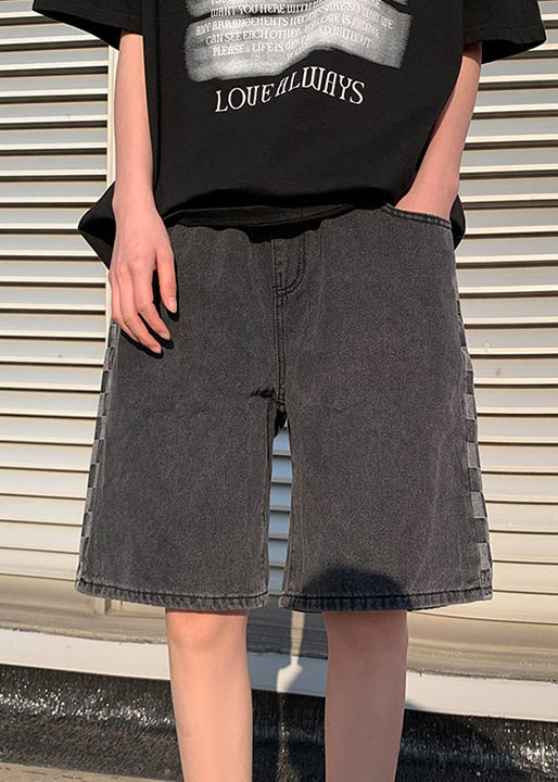 Black Pockets Patchwork Shorts High Waist