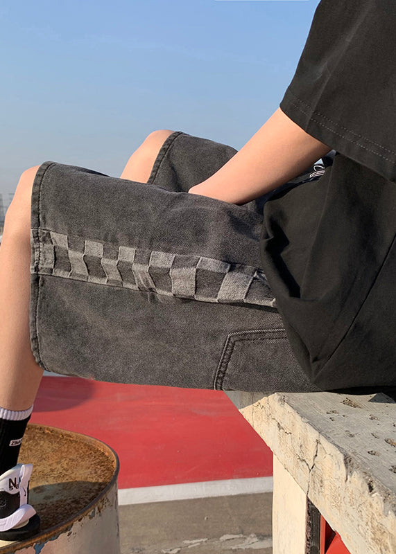 Black Pockets Patchwork Shorts High Waist