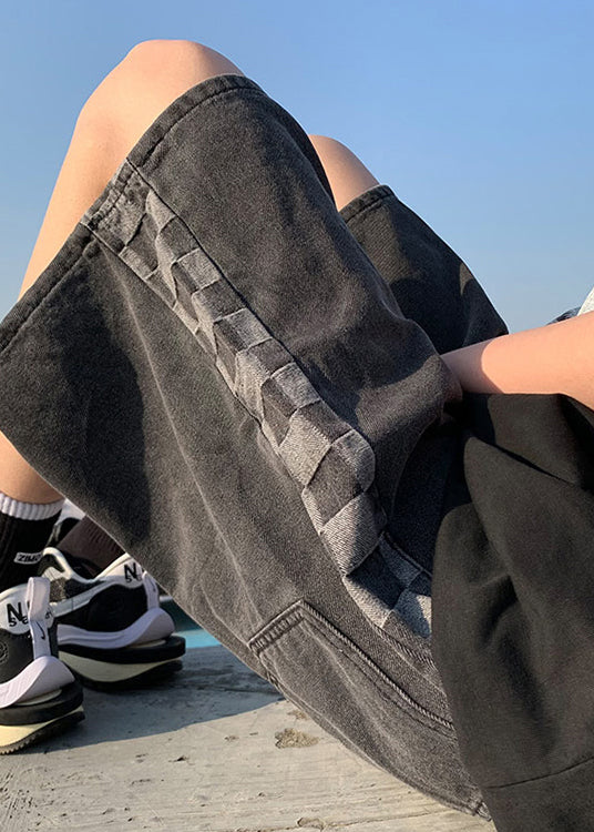 Black Pockets Patchwork Shorts High Waist