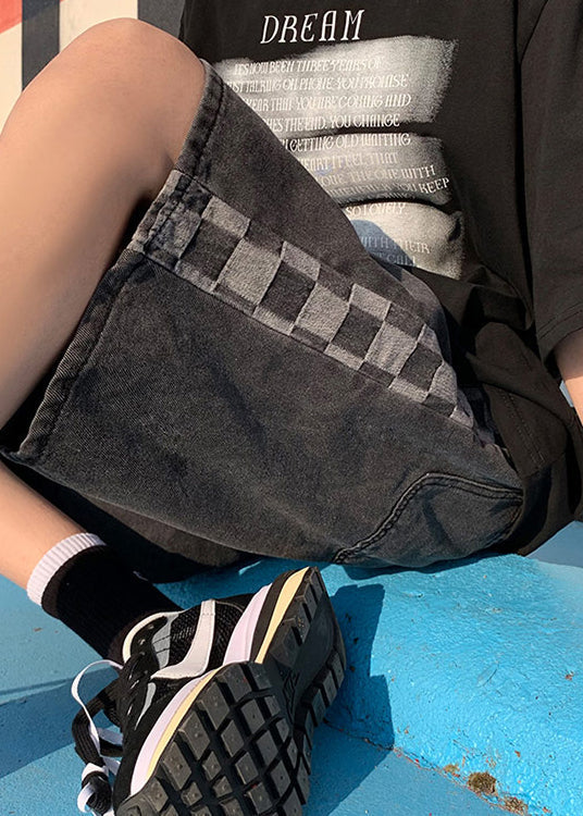 Black Pockets Patchwork Shorts High Waist