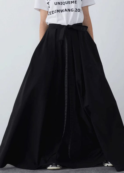 Black Pockets Cotton Summer Skirts High Waist