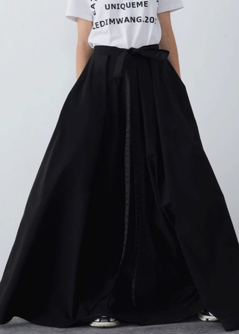 Black Pockets Cotton Summer Skirts High Waist