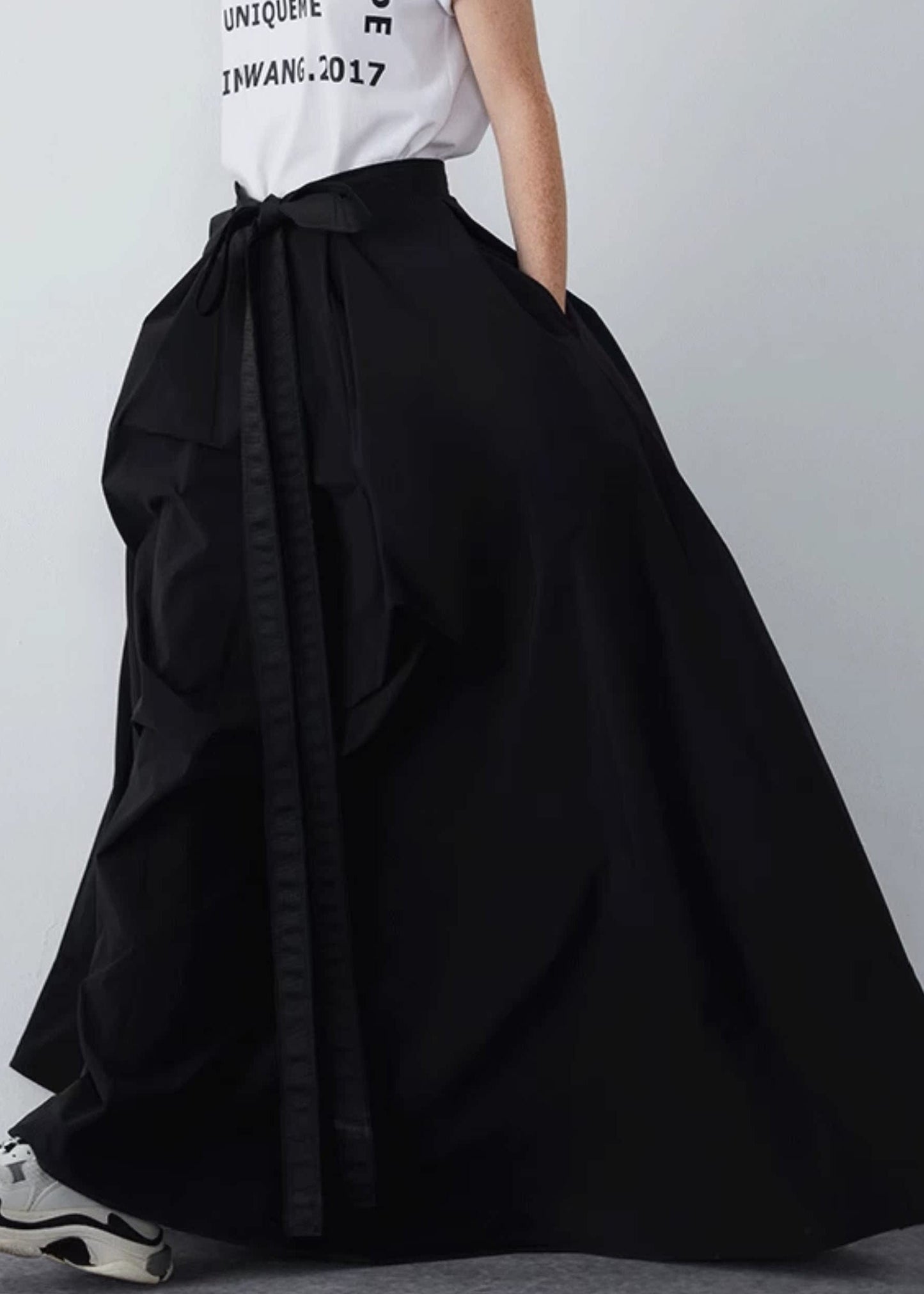Black Pockets Cotton Summer Skirts High Waist