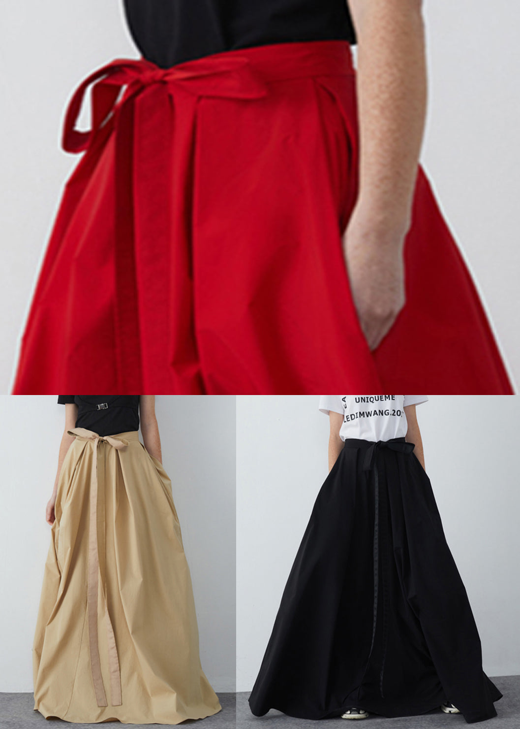 Black Pockets Cotton Summer Skirts High Waist