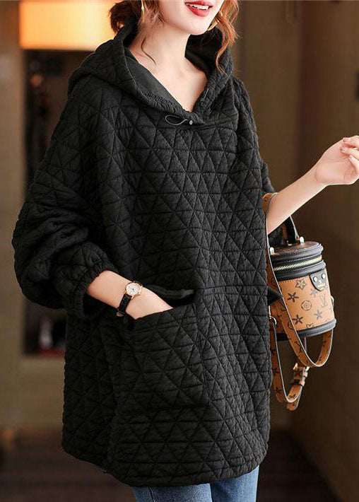 Black Pockets Drawstring Warm Pullover Street Wear Winter