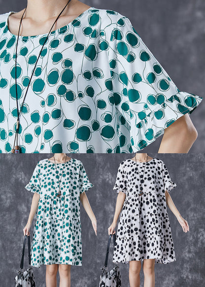 Black Print Chiffon Holiday Dresses O-neck Short Sleeve