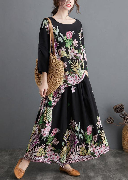 Black Print Suit Spring Large Top Wide Legged Pants Two Pieces