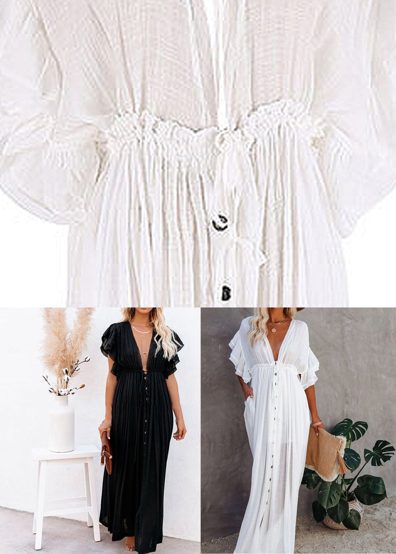 Black Ruffled Patchwork Long Dress Summer