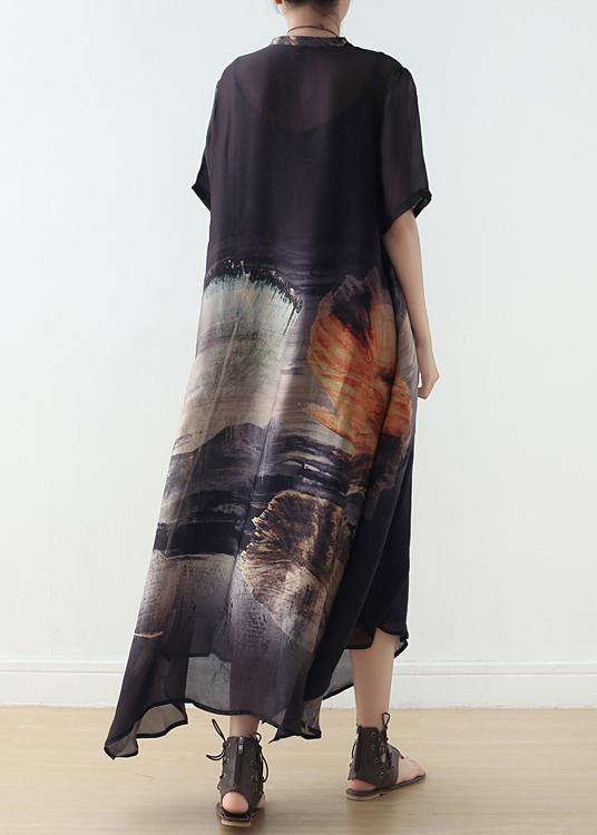 Black Silk Large Irregular Print Dress