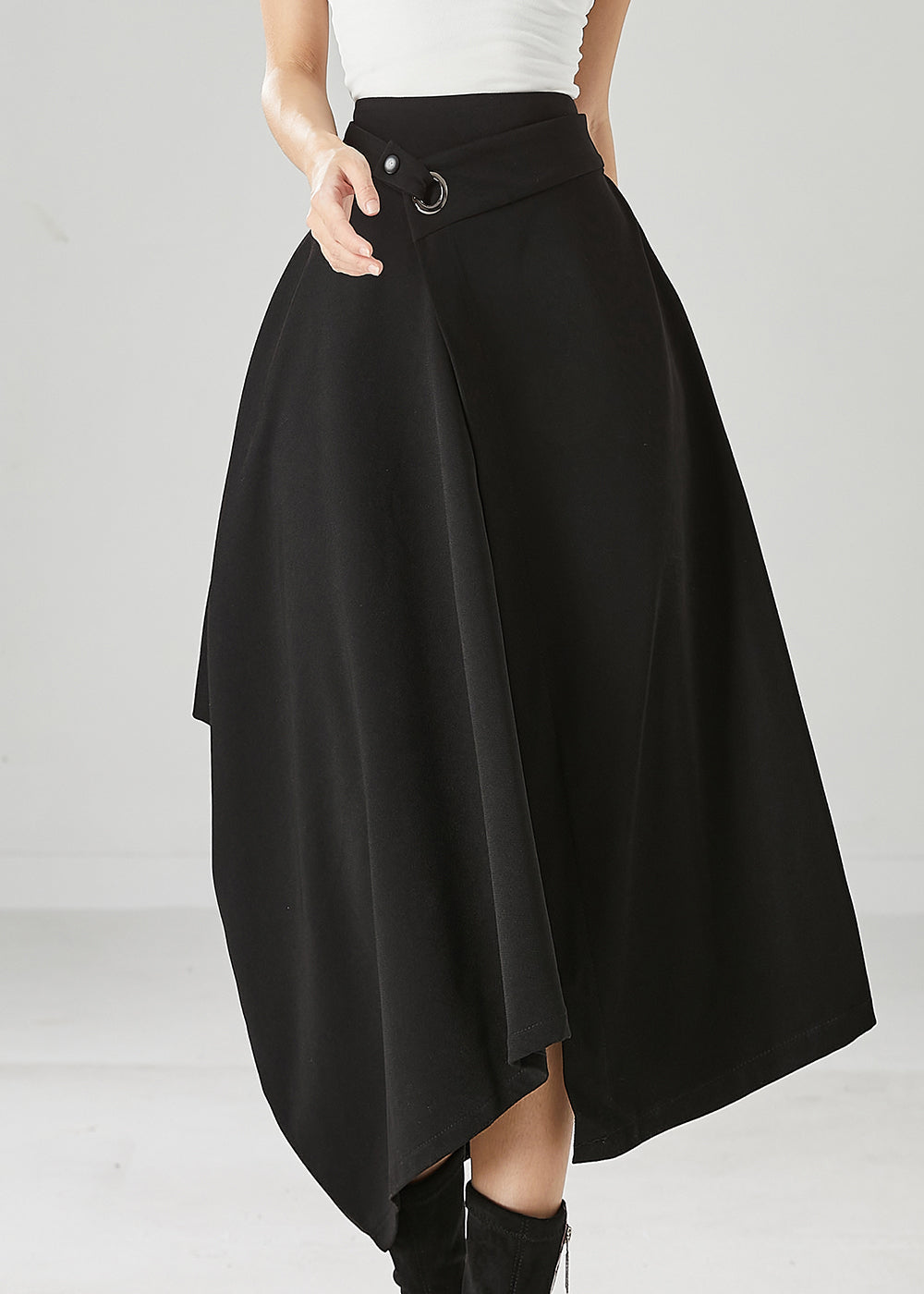 Black Silm Fit Spandex a Line Skirts Asymmetrical Fall