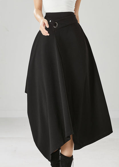 Black Silm Fit Spandex a Line Skirts Asymmetrical Fall