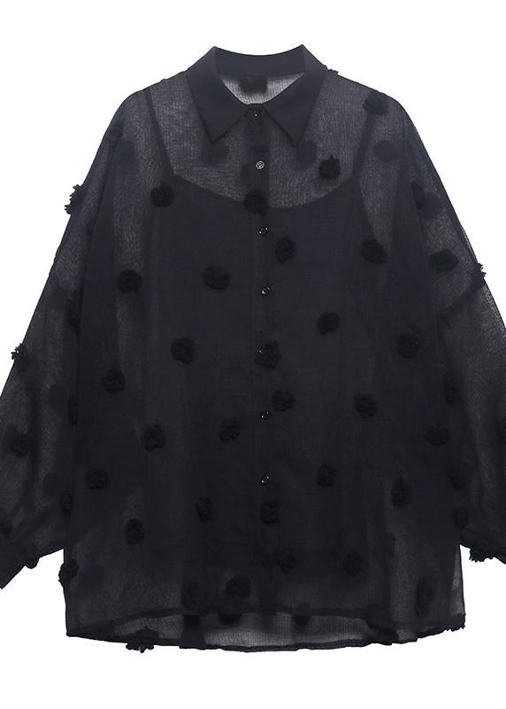 Black Simple Button Cinched Two Piece Set Clothing Chiffon Top