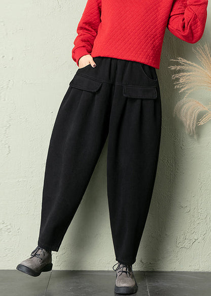 Black Cotton Harem Pants Elastic Waist Spring