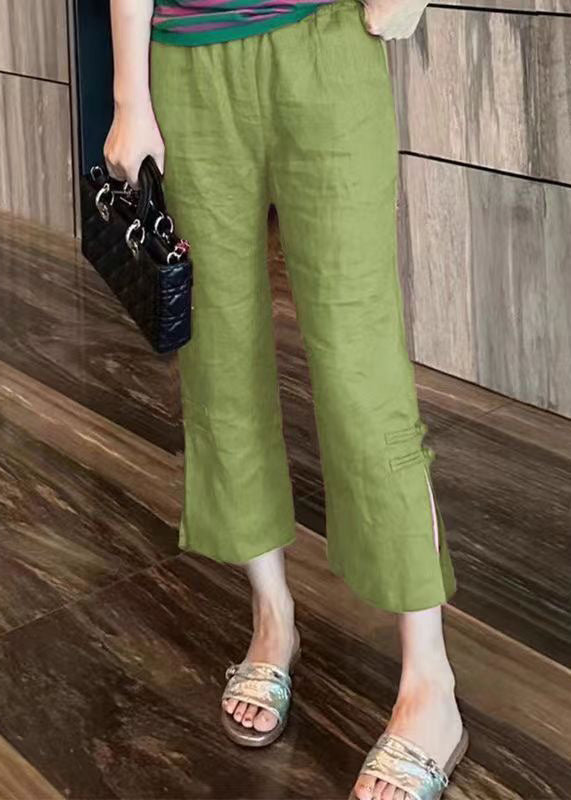Black Cotton Summer Crop Pants High Waist