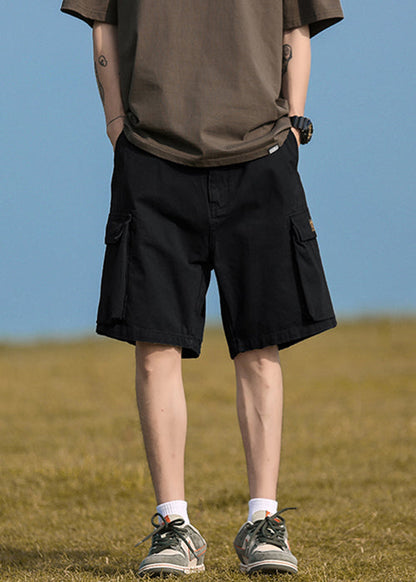 Black Cotton Summer Shorts Elastic Waist