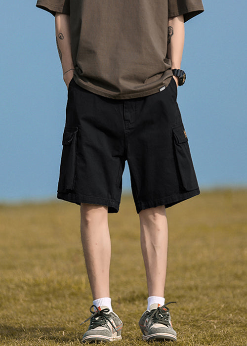 Black Cotton Summer Shorts Elastic Waist