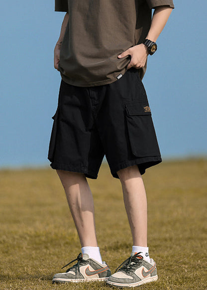 Black Cotton Summer Shorts Elastic Waist