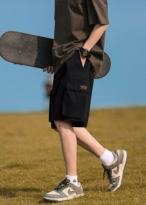 Black Cotton Summer Shorts Elastic Waist