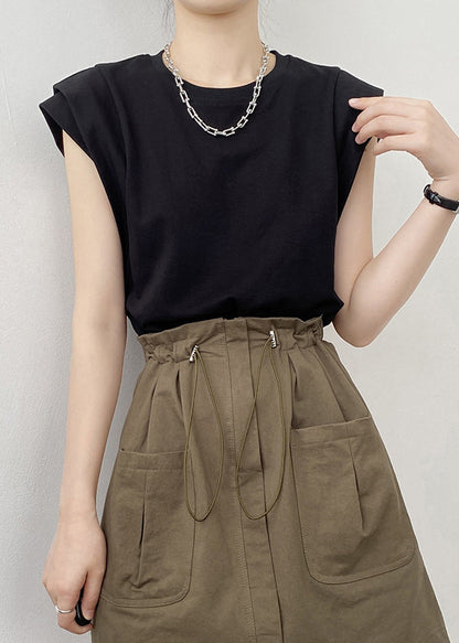 Black Cotton T Shirts O Neck Summer