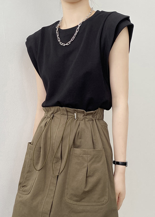 Black Cotton T Shirts O Neck Summer