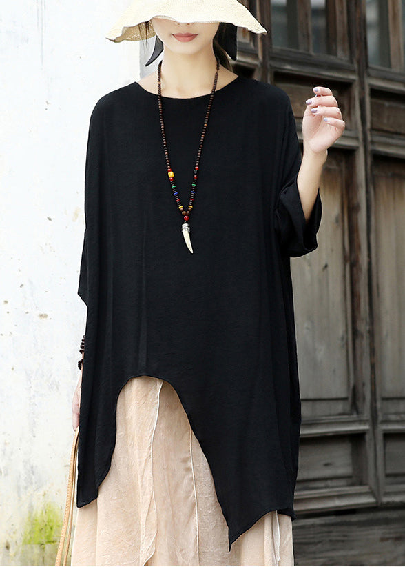 Black Cotton Upf 50+ Pullover Tops Open Side Three Quarter Sleeve