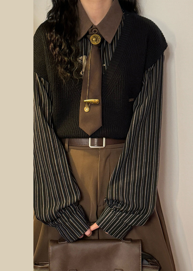 Black Cozy Knit Vest V Neck Spring