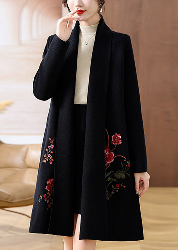 Black Cozy Woolen Maxi Cardigans Spring