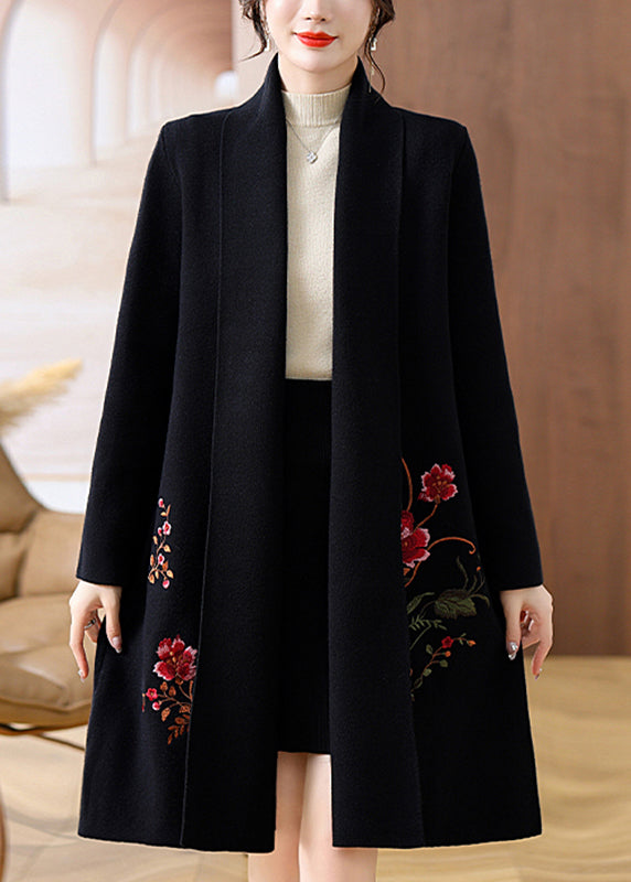 Black Cozy Woolen Maxi Cardigans Spring