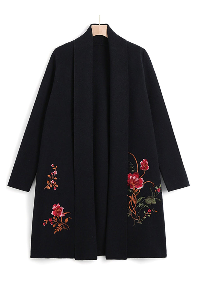 Black Cozy Woolen Maxi Cardigans Spring