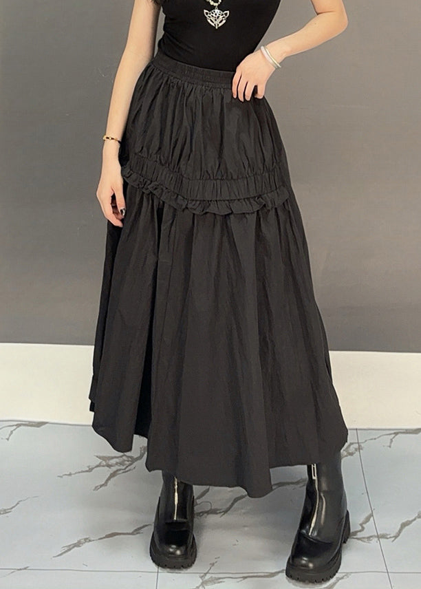 Black Elastic Waist Loose Cotton Fall Skirts Ruffled