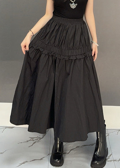Black Elastic Waist Loose Cotton Fall Skirts Ruffled