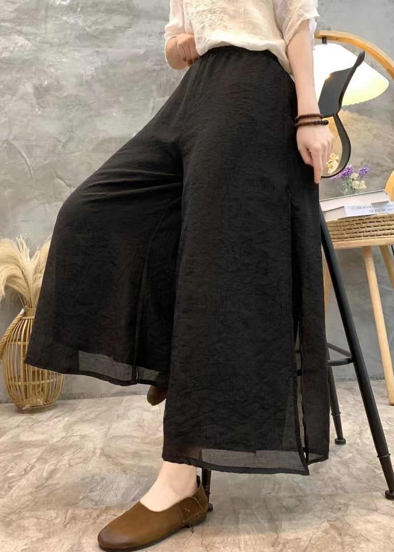 Black Linen Summer Wide Leg Pants High Waist