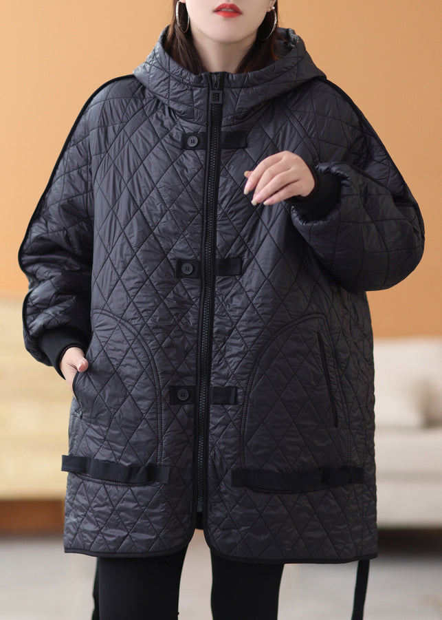 Black Patchwork Thick Parka Zip Up Long Sleeve