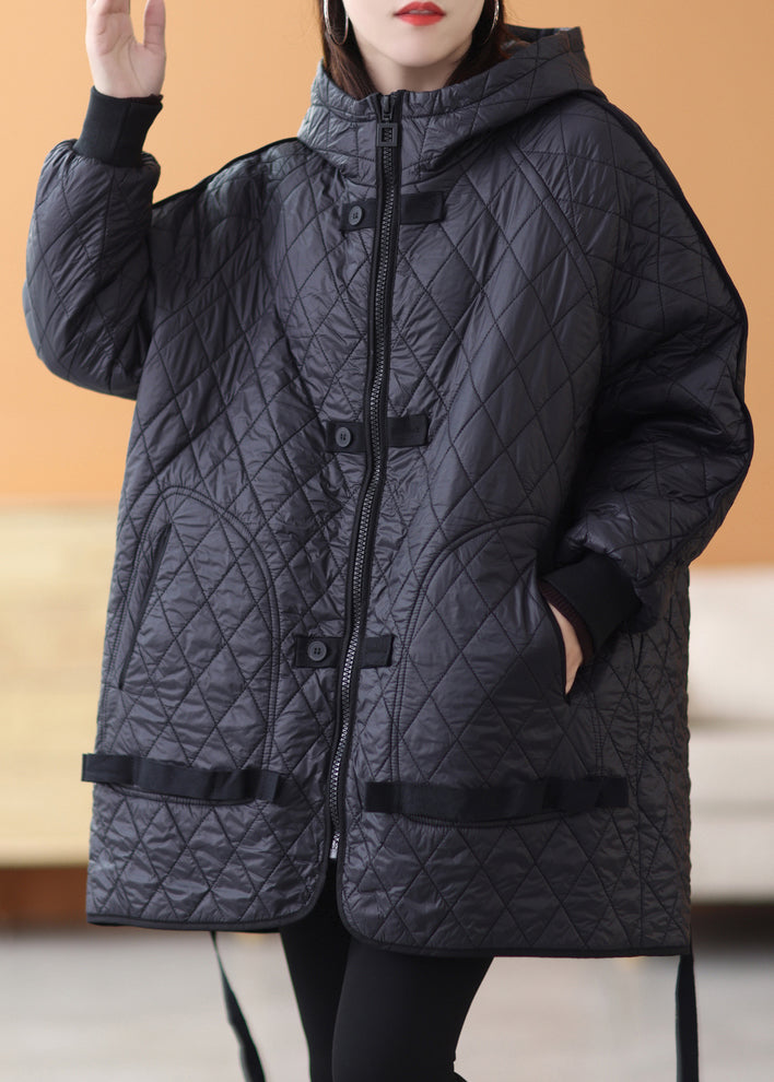 Black Patchwork Thick Parka Zip Up Long Sleeve