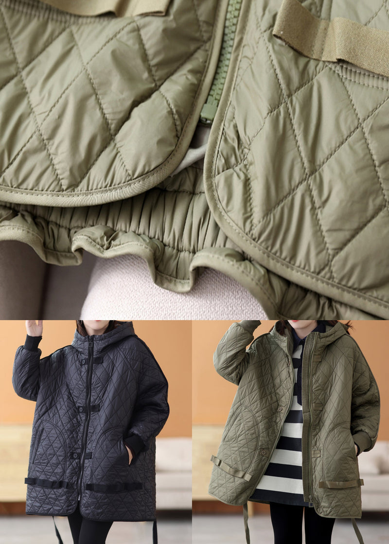 Black Patchwork Thick Parka Zip Up Long Sleeve