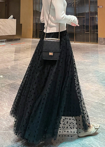 Black Print Tulle Skirt High Waist Summer