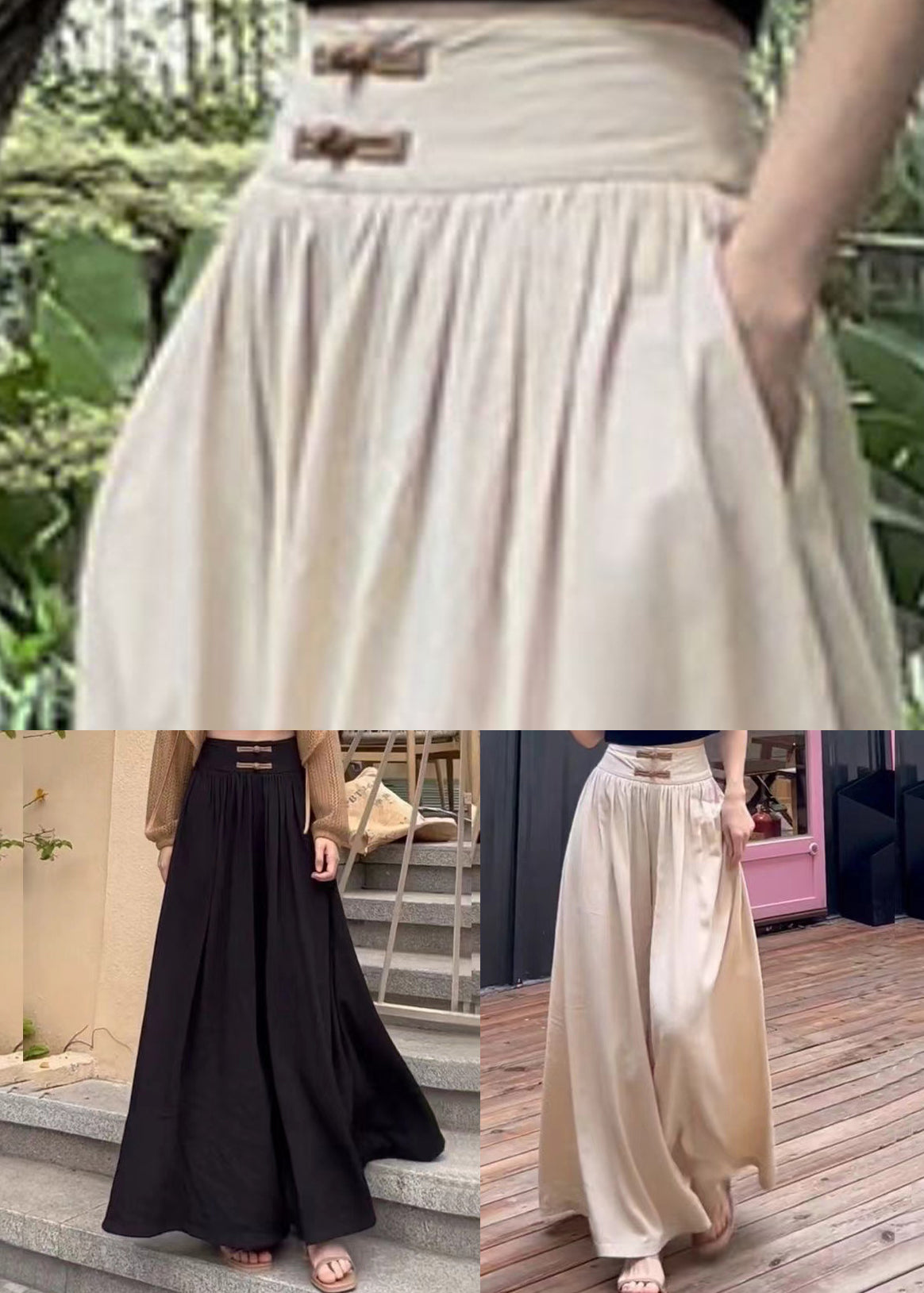 Black Wrinkled Cotton Wide Leg Pants High Waist