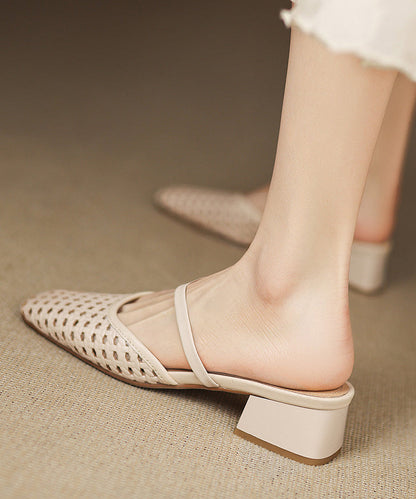 Black Splicing Boutique Chunky Slide Sandals Hollow Out