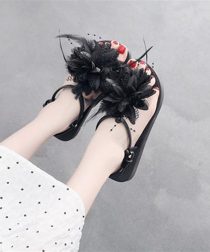 Black Splicing Beach Holiday for Flat Sandals