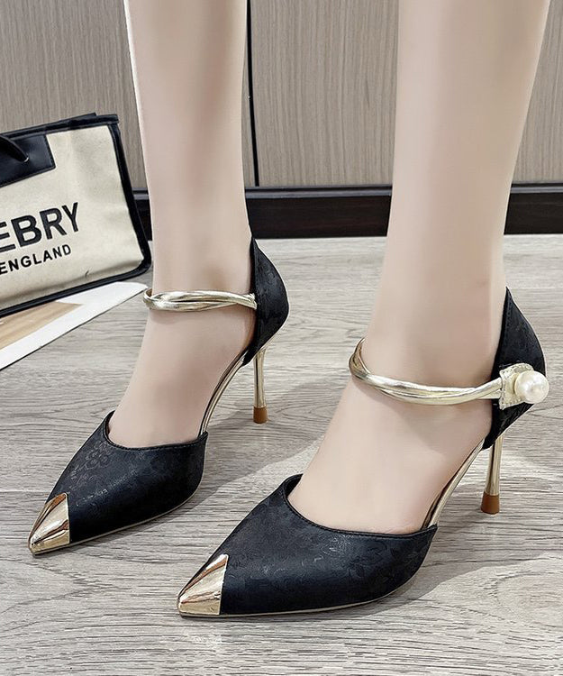 Black Stiletto Buckle Strap Splicing High Heels Pointed Toe
