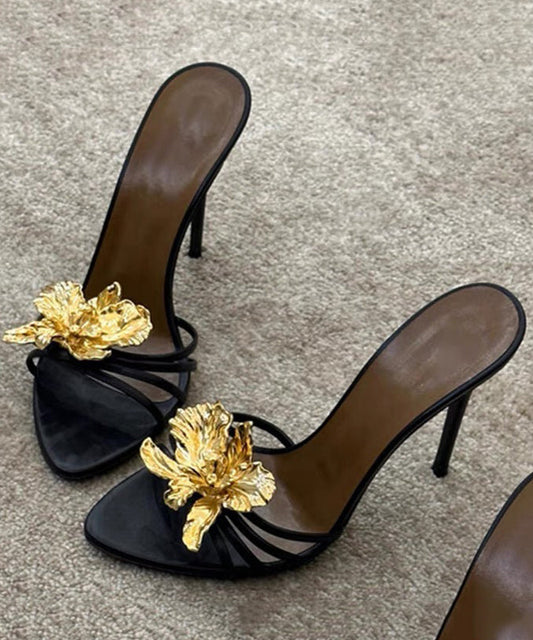 Black Stiletto Faux Leather Splicing Slide Sandals
