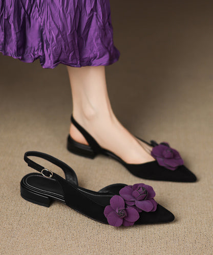 Black Suede Fitted Splicing Sandals Pointed Toe