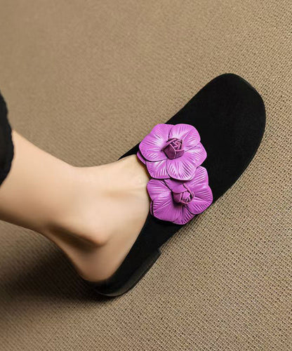 Black Suede Splicing Slide Sandals