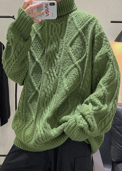 Black Thick Cable Knit Sweaters Turtleneck Winter
