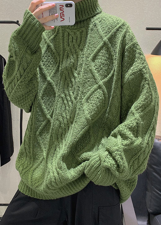 Black Thick Cable Knit Sweaters Turtleneck Winter