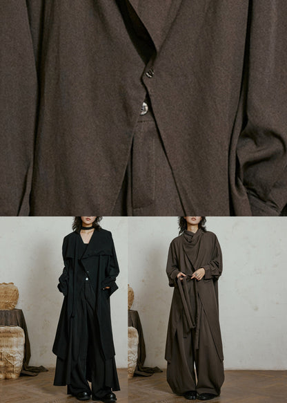 Black Tie Waist Long Trench Coats Fall