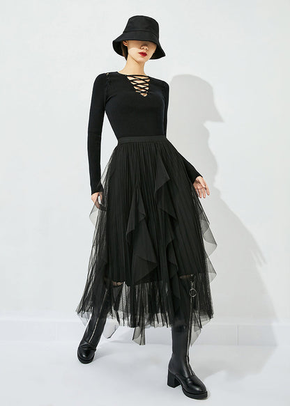 Black Tulle Holiday a Line Skirts High Waist Oversized Summer